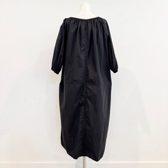 Apiece Apart Asymmetrical Hem Cotton Poplin Puff Sleeve Midi Dress Black 0 XS - Picture 8 of 9